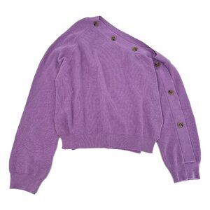 Nanushka Purple Button Accent Off-Shoulder Knit Sweater | Size XS